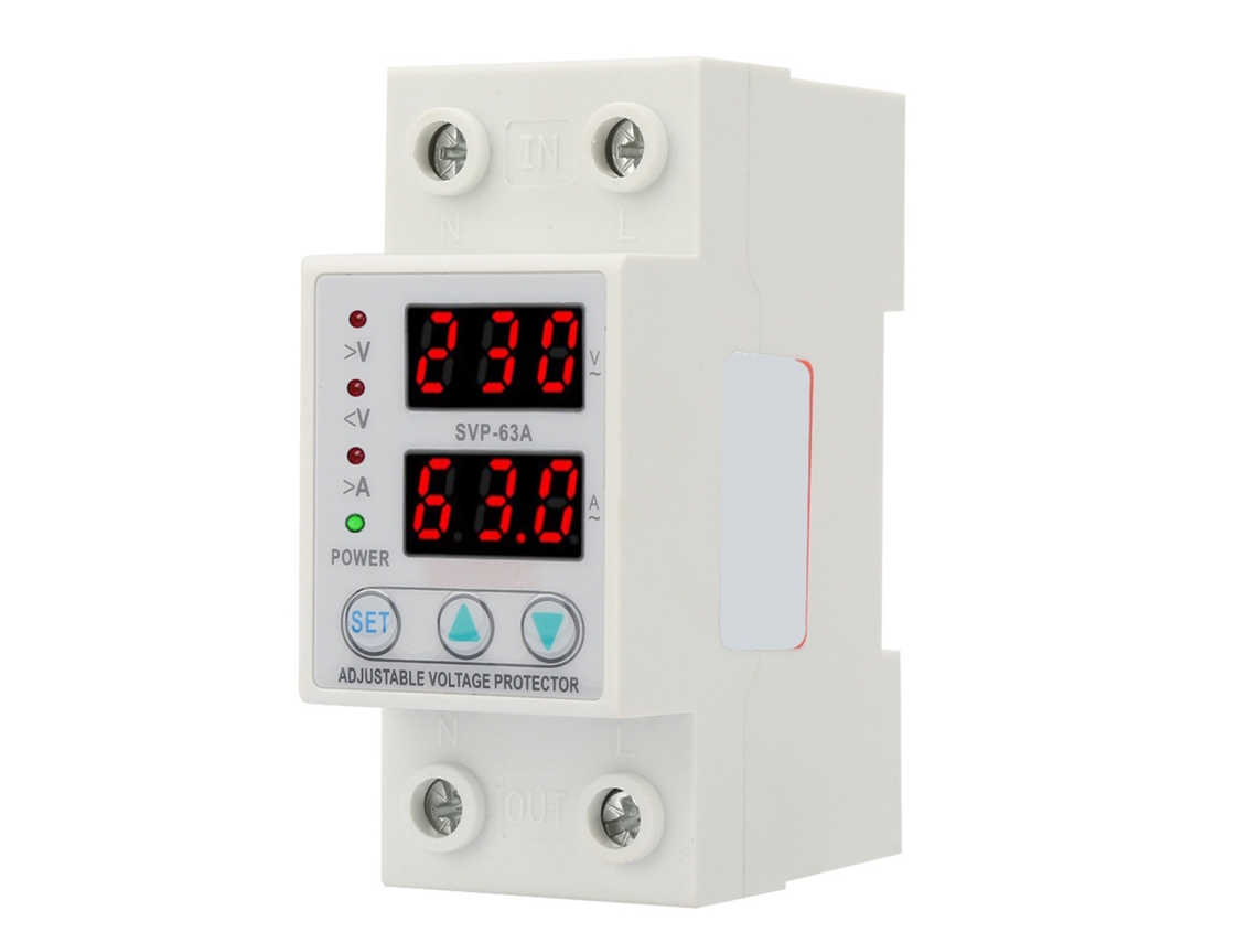 Protector De Voltaje Y Corriente Ajustable De 63 A Con Pantalla Led Dual Ac230v Svp-63a