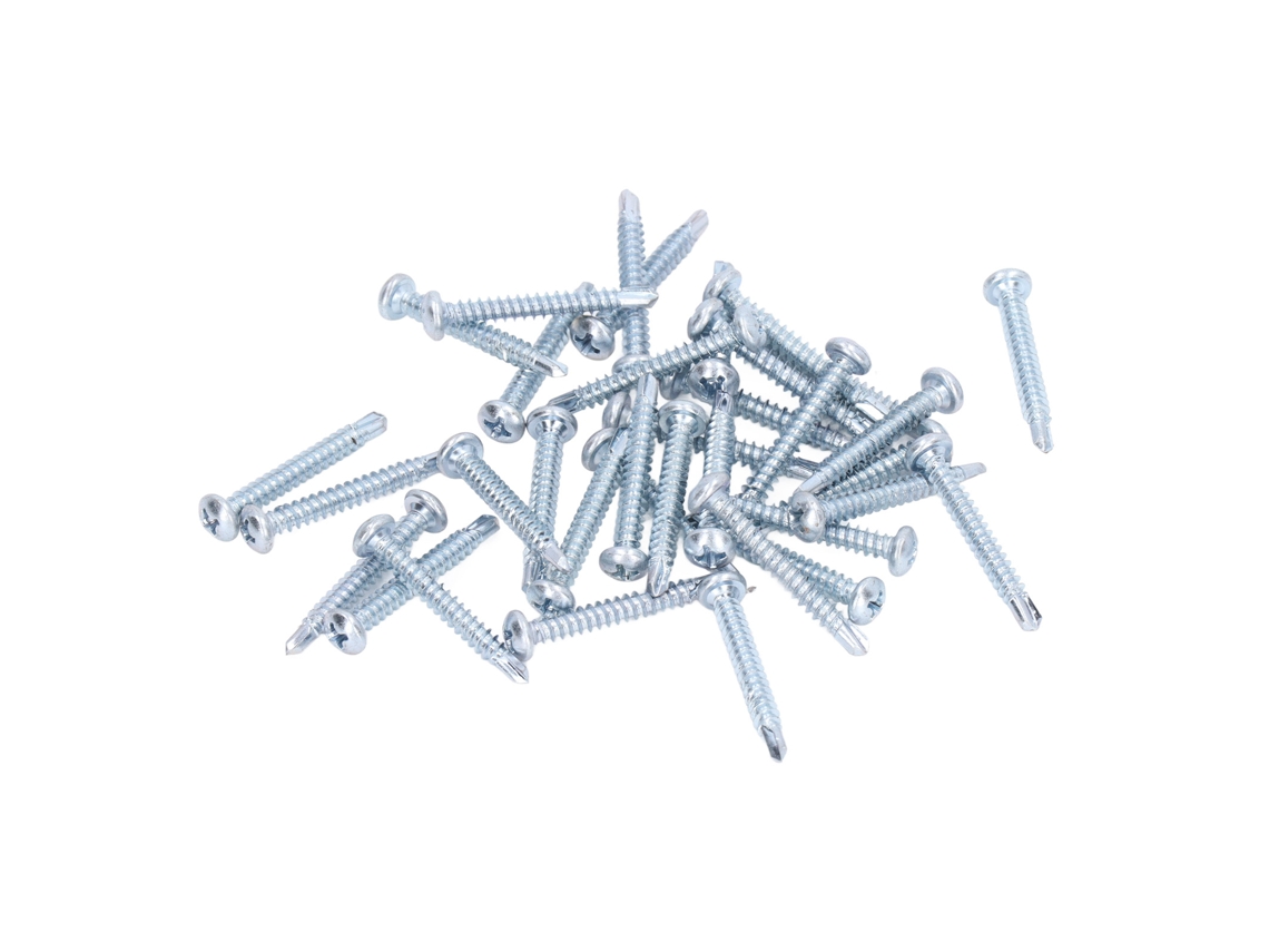 50 Tornillos Autoatacantes De Acero Carbono Galvanizado Cabeza Redonda 4.2x32mm Cruzados
