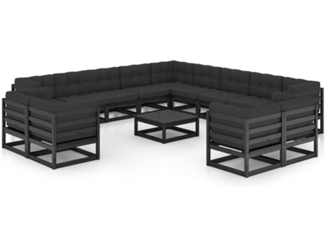 Conjunto 14 de muebles de jardín VIDAXL con cojines madera pino negro