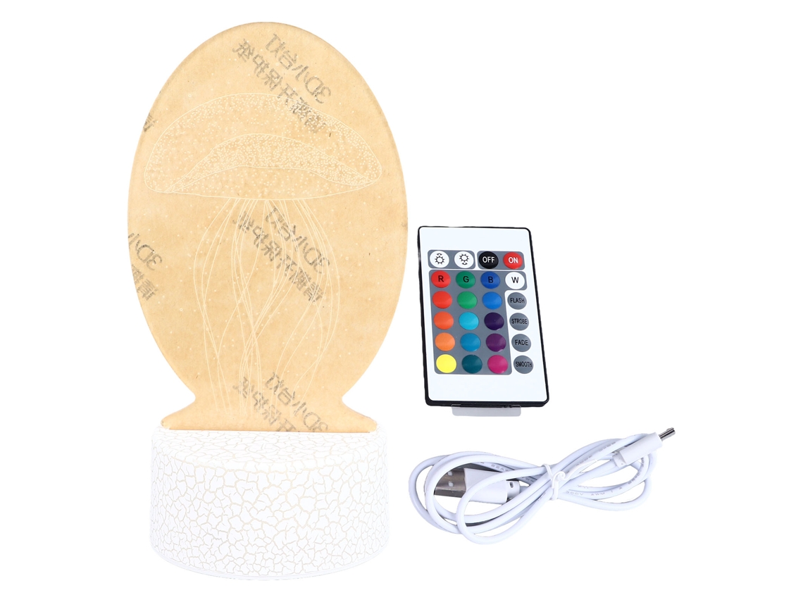 Lámpara de noche 3D colorida con control remoto para mesita de noche.