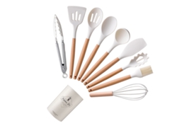 Conjunto de Utensílios de Cozinha 9 Peças Conjunto de Panelas Resistentes Ao Calor de Silicone com Cabo de Madeira-Branco GERTIZ