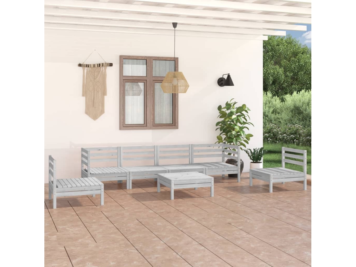 Conjunto de salón de jardín de 7 piezas de pino macizo blanco Dkd Home Decor