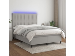 Cama Box Spring Colchón Y Luces Led Tela Gris Claro 140x190 Cm
