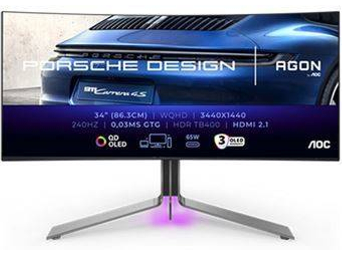Monitor Gaming  Curvo Porsche Design AOC PD34 (34'' - WQHD - 240 Hz - 0,03ms - Negro)