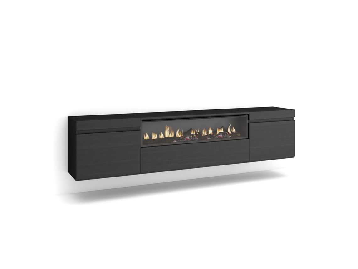 Mueble de TV SKRAUT HOME para TVs hasta 80'' (Negro - Melamina - 200x35x45 cm)