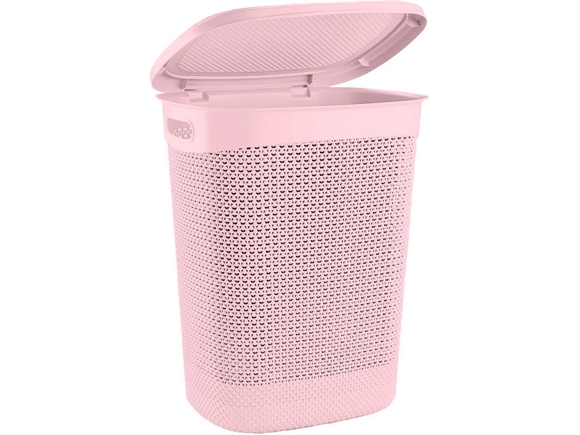 Cesta Lavandería Alta Rectangular 7h HOUSE con Tapa Rosa 52 Litros