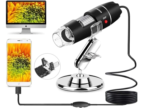 Microscopio USB Microscopio digital USB 2.0 de 8 LED, mini cámara endoscópica con aumento de 40 a 1000x con adaptador OTG y soporte de metal, compa...