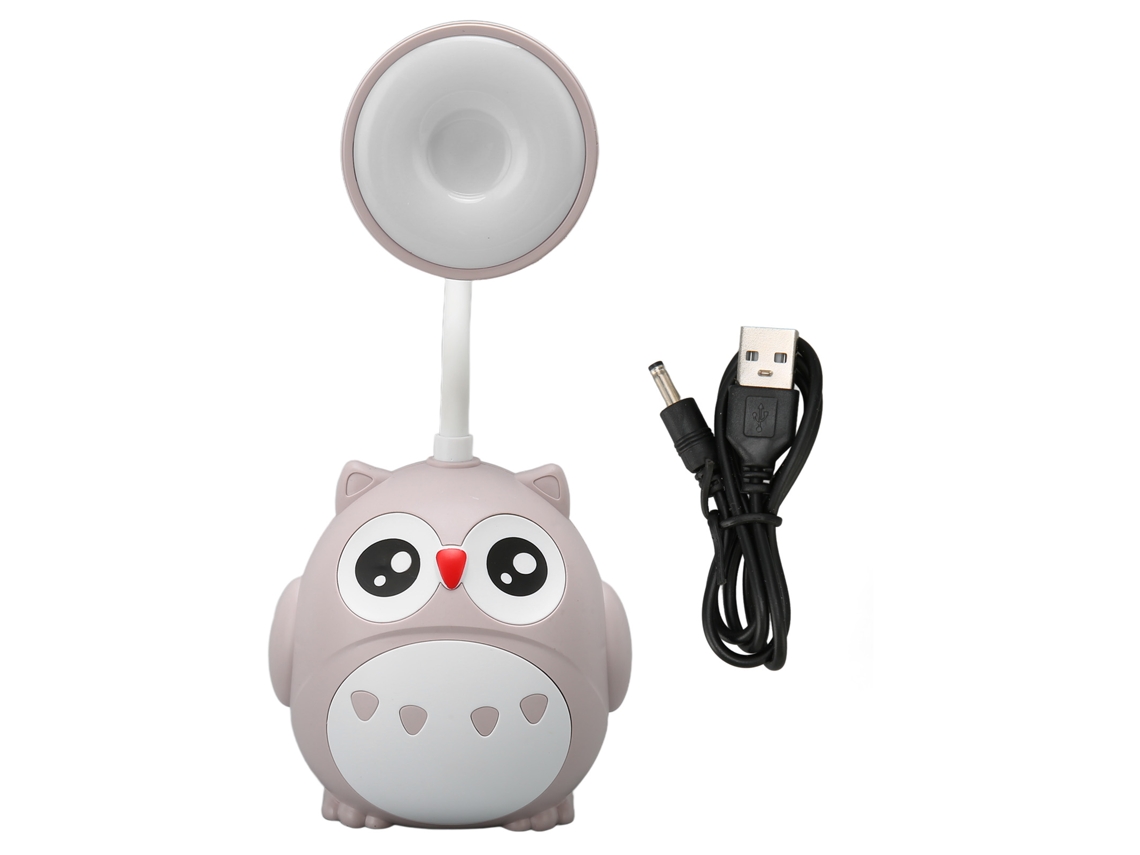 Lámpara De Escritorio Led Con Portaminas Protectora De Ojos Usb Forma De Búho Nocturno Infantil Gris