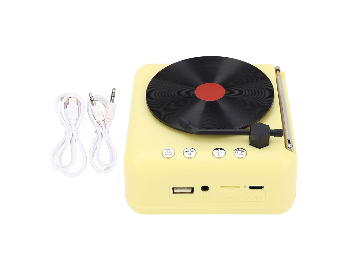 Altavoz Bluetooth Con Diseño Retro De Tocadiscos De Vinilo, Calidad Hifi, Inalámbrico Bt5.0, Amarillo.