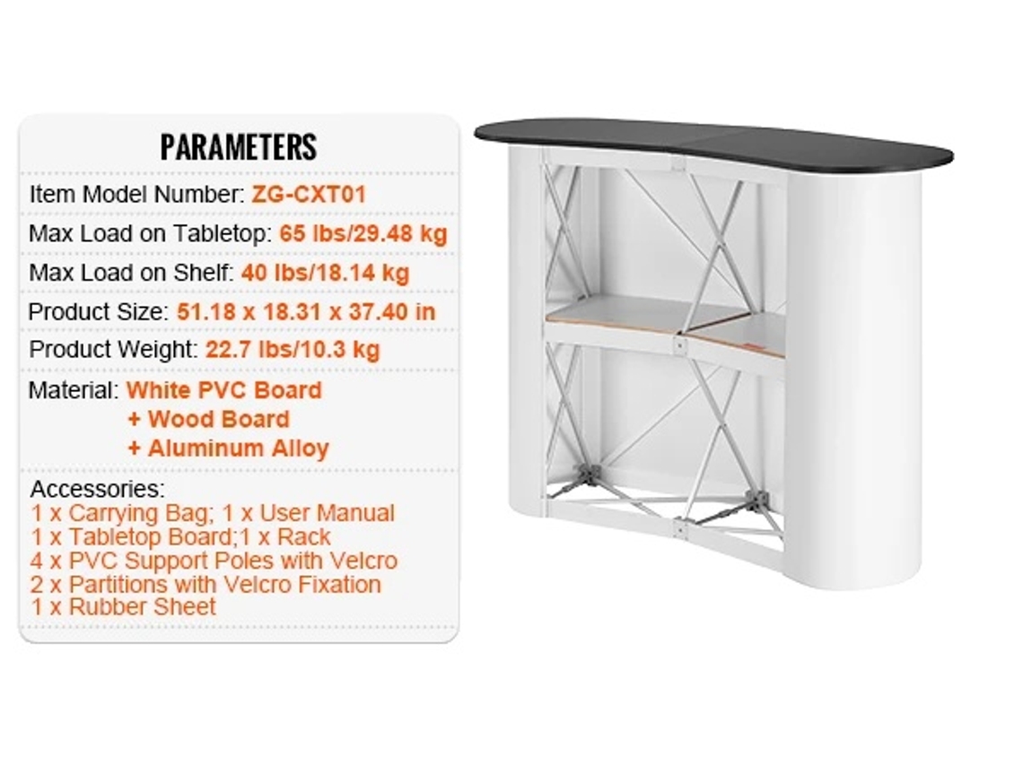 Mesa de podio portátil, diseño plegable, construcción robusta.