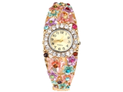 Reloj De Pulsera De Cuarzo Para Mujer Con Diamantes De Imitación Y Estampado Floral, Elegante Correa De Aleación.