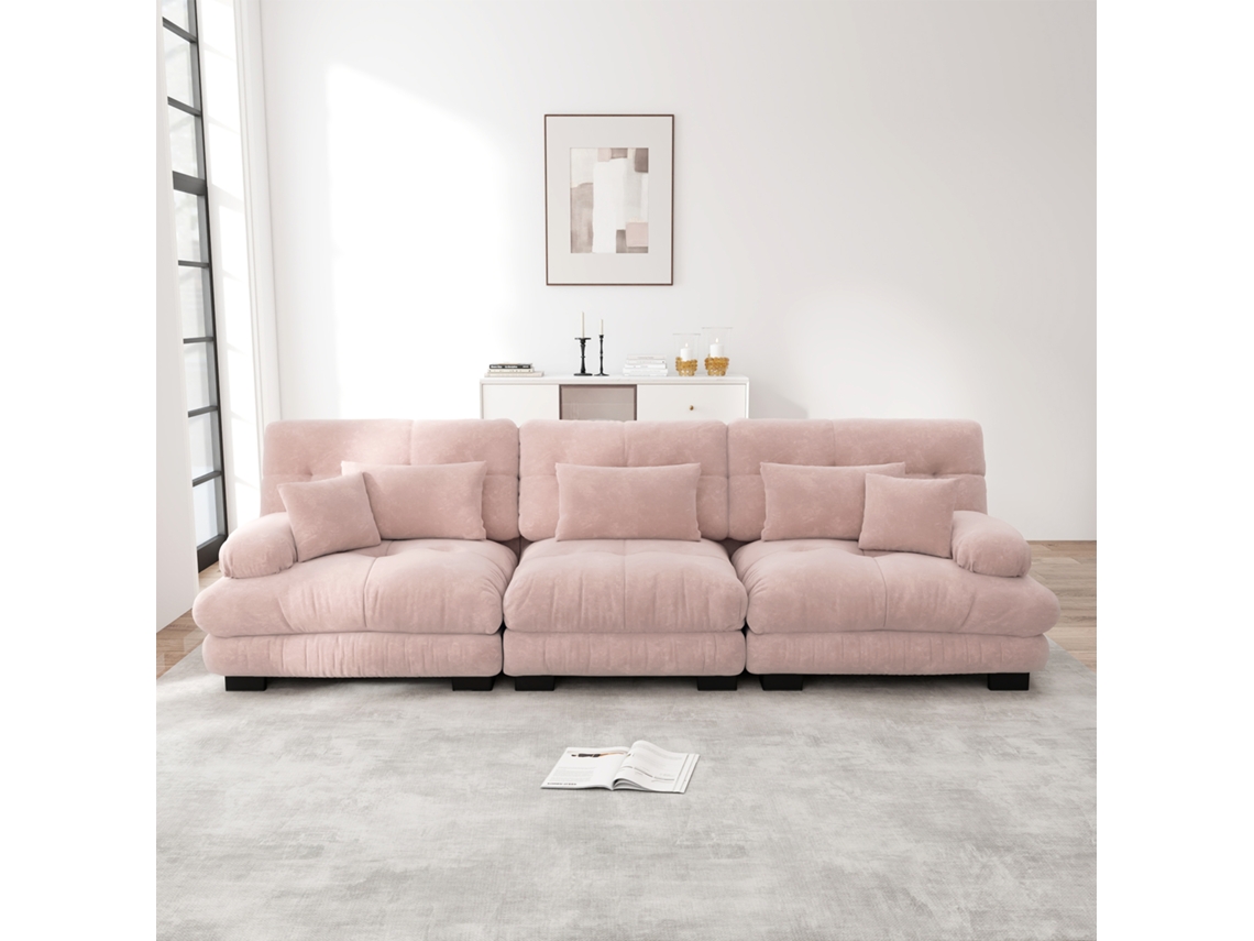 Sofá Esquinero Modular 3 Plazas - Con Asiento Profundo, Sofá Cama Cómodo, Chenille Rosa