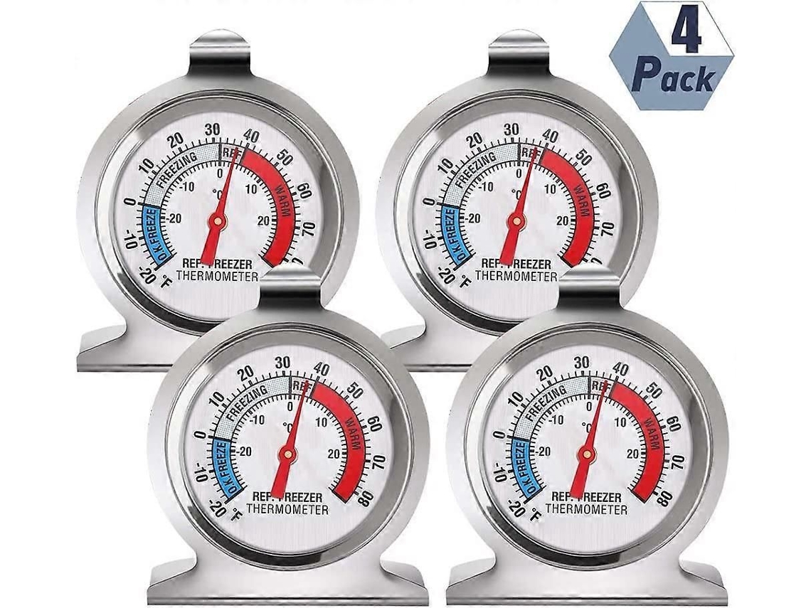 Juego de 4 termómetros clásicos para refrigerador y congelador con pantalla grande. Ideales para refrigeradores y congeladores. GOKOCO
