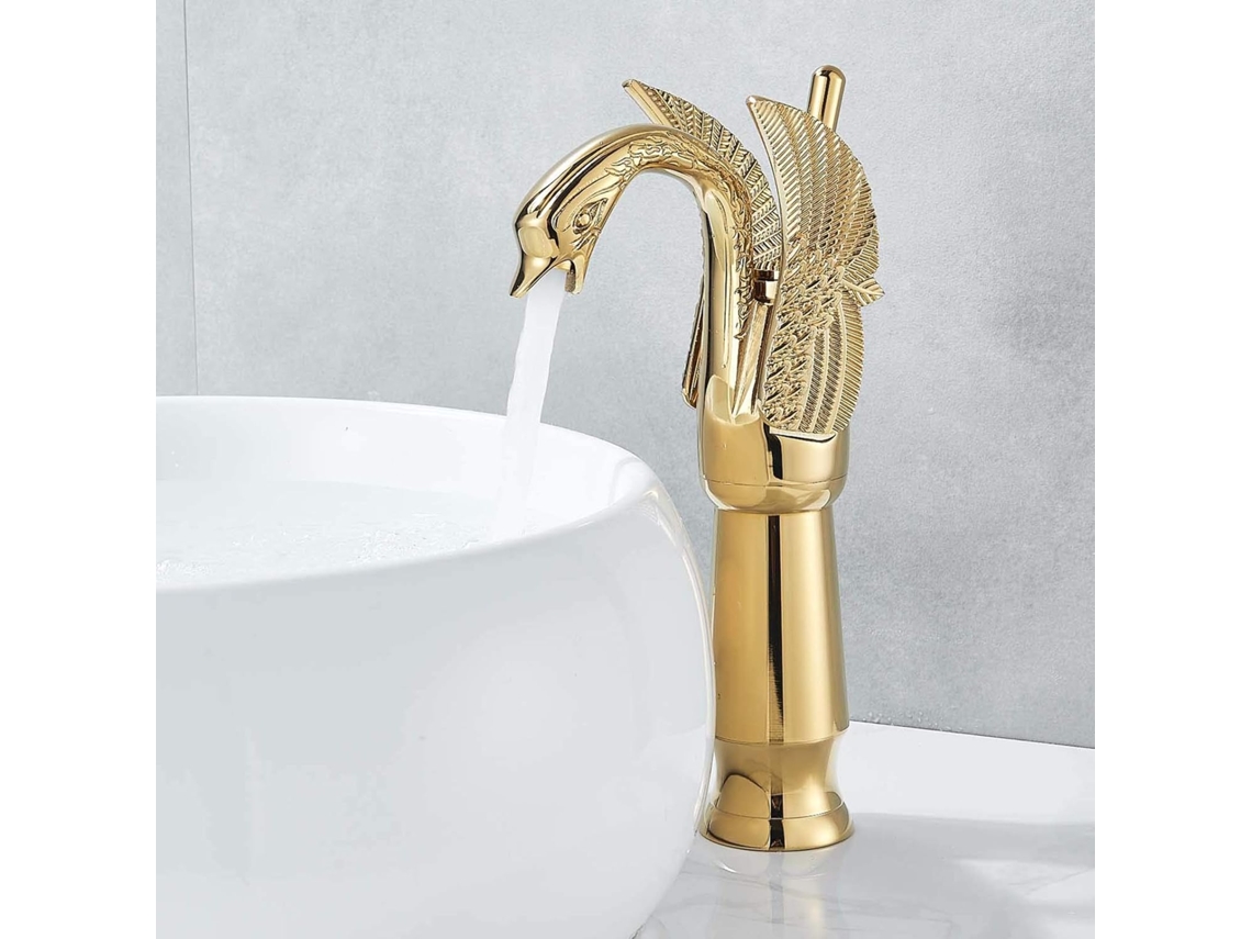 JILLIOPER Grifo de Baño de Latón Dorado, Grifo para Lavabo, Instalación en la Encimera