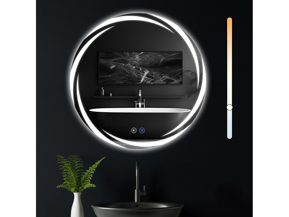 Espejo de baño redondo de 50cm con luz LED, grado de protección IP44 y tecnología NETTLIFE Touch.