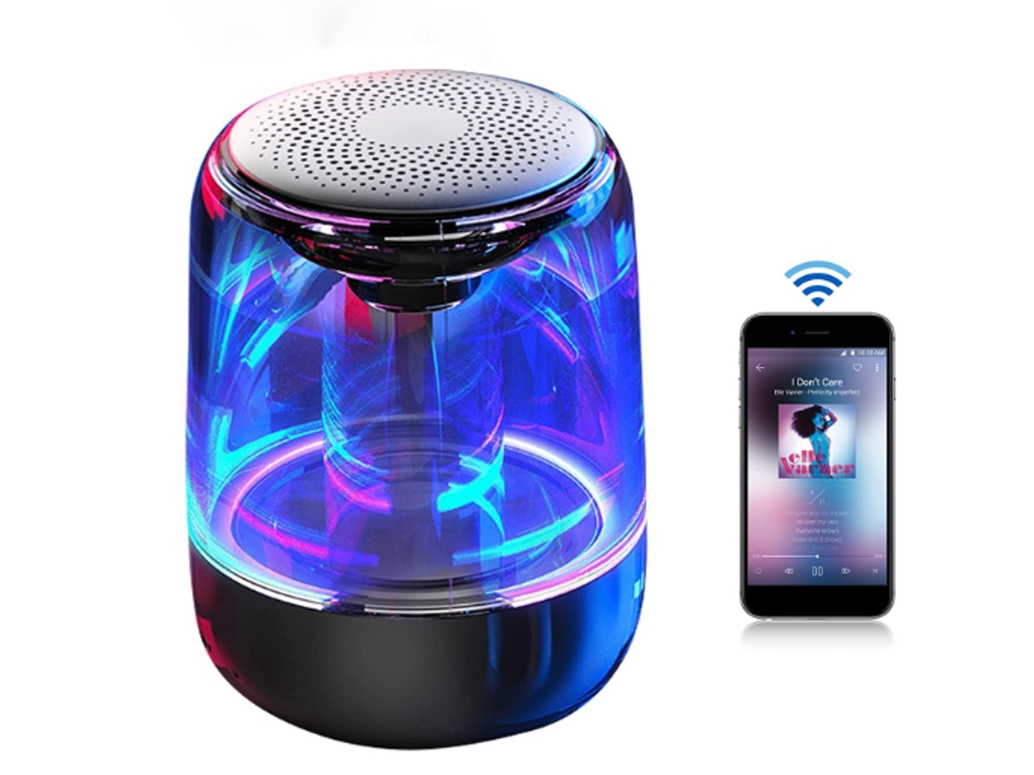 Altavoz Bluetooth transparente, altavoz inalámbrico Bluetooth 5.0 con reducción de ruido, estéreo de alta fidelidad, subwoofer con luz LED, negro Yizhood
