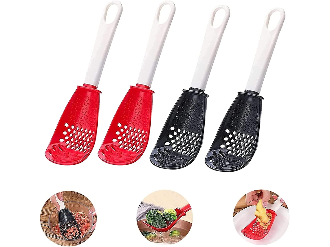 4 Cucharas De Cocina Versátiles Skim, Colador Filtro Primario, Materiales Resistentes Al Calor (2 Rojas + 2 Negras)