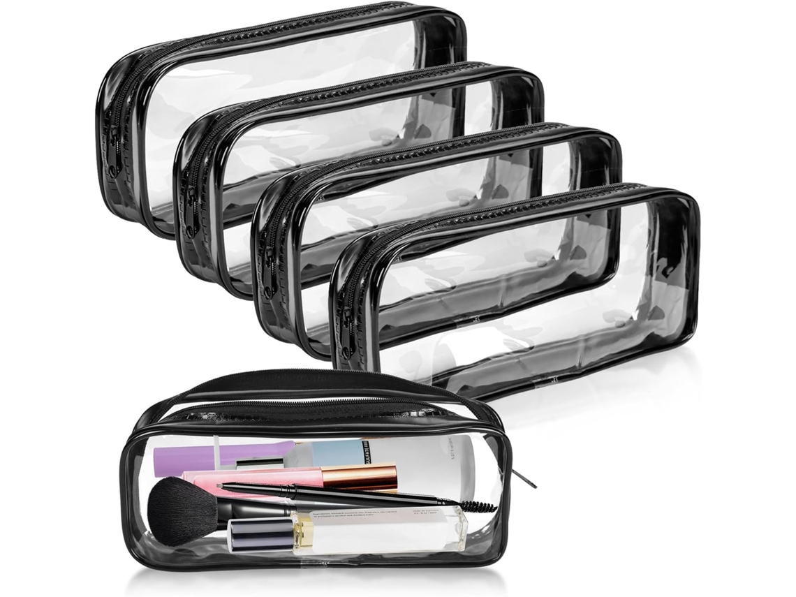 Paquete De 5 Estuches Para Lápices Con Cremallera De Pvc Transparente, Estuche Para Lápices De Gran Capacidad, Color Negro CHRUI