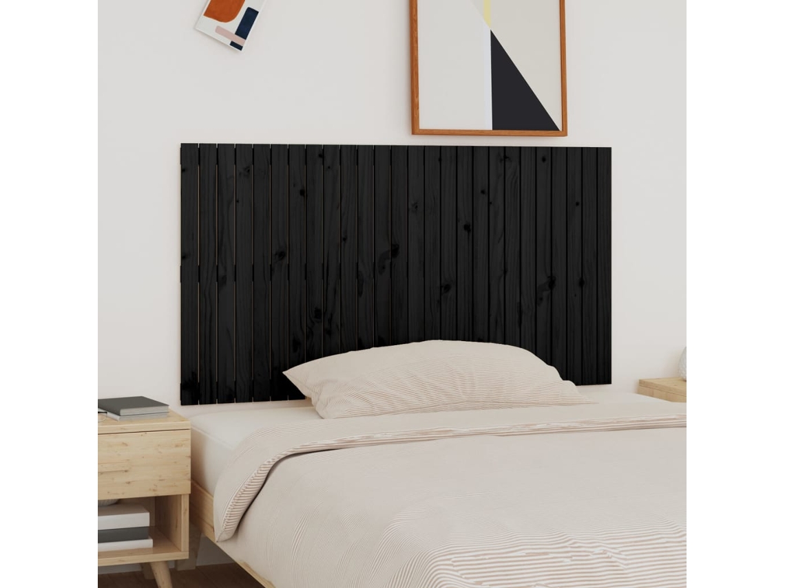 Cabecero De Cama De Pared Madera Maciza Pino Negro 166x3x90 Cm
