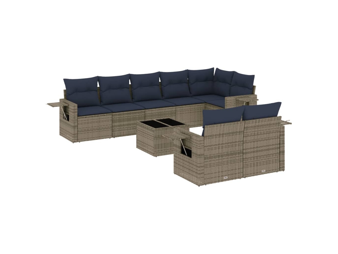Maison Exclusive - Conjunto De Sofá De Jardín De 9 Piezas Con Cojines, Poliratán Gris