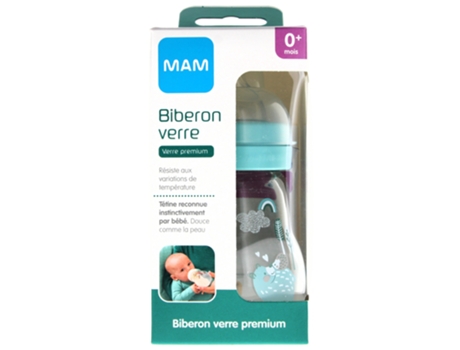 Biberón de Vidrio Premium 170Ml 0 Meses Y Débito 1 Modelo: Oso Y Erizo MAM