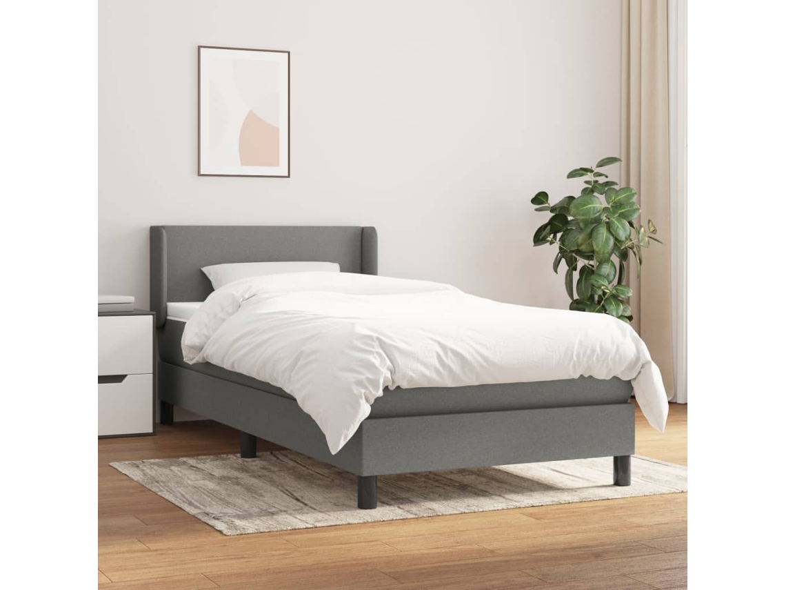 Cama Box Spring Con Colchón Tela Gris Oscuro 90x200 Cm