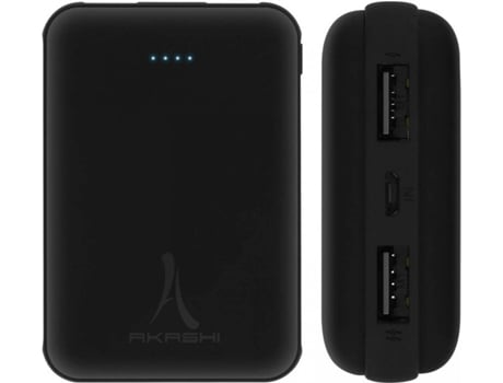 Powerbank AKASHI PBANK-AKA-MINI10K (10000 mAh - 2 USB - Micro USB - Negro)