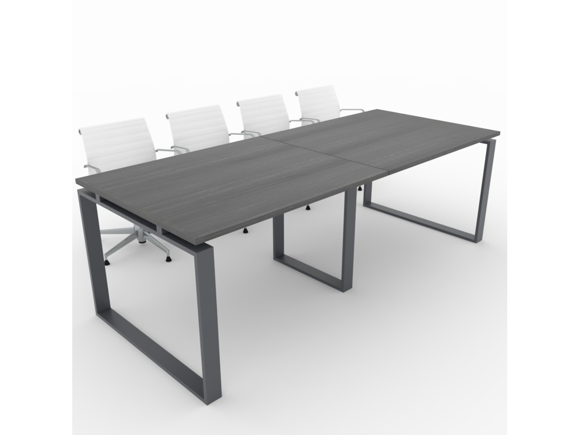 Mesa de Reuniones, hogar y Oficinas. Estructura metálica Cerrada color Grafito, Tablero melamina color Roble Azabache. (240x100). Fabricado en España. OFICIT