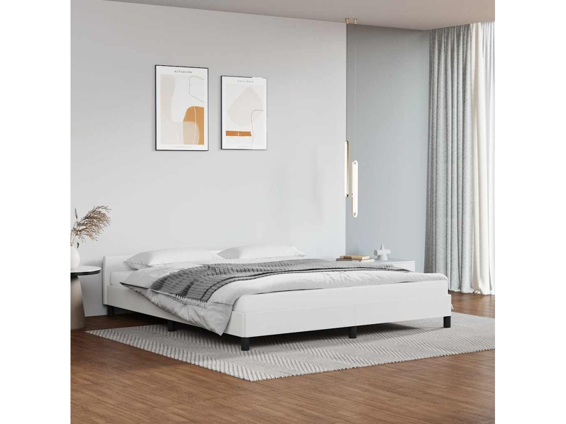 Estructura De Cama Con Cabecero Sin Colchón Blanco 160x200 Cm