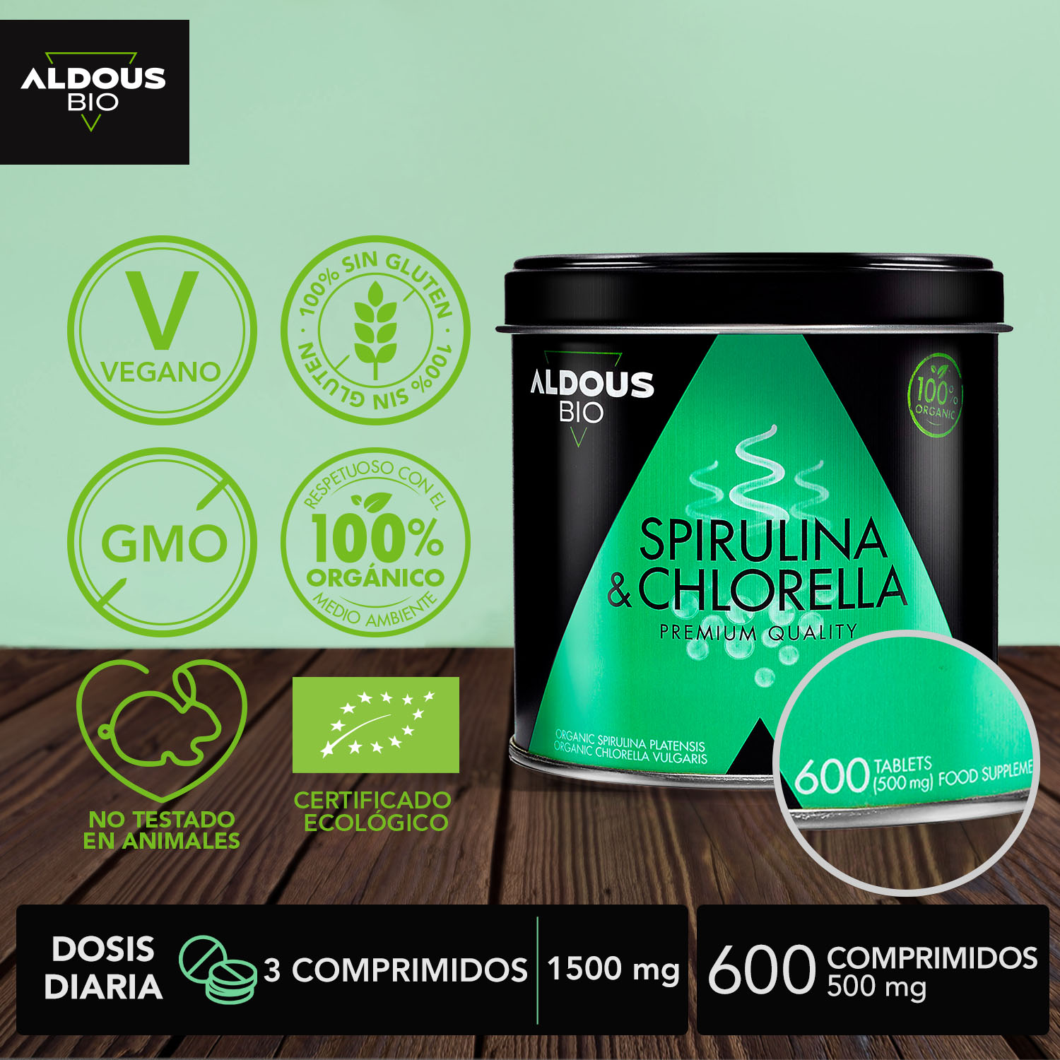 Espirulina Ecológica 600 comprimidos Aldous Bio