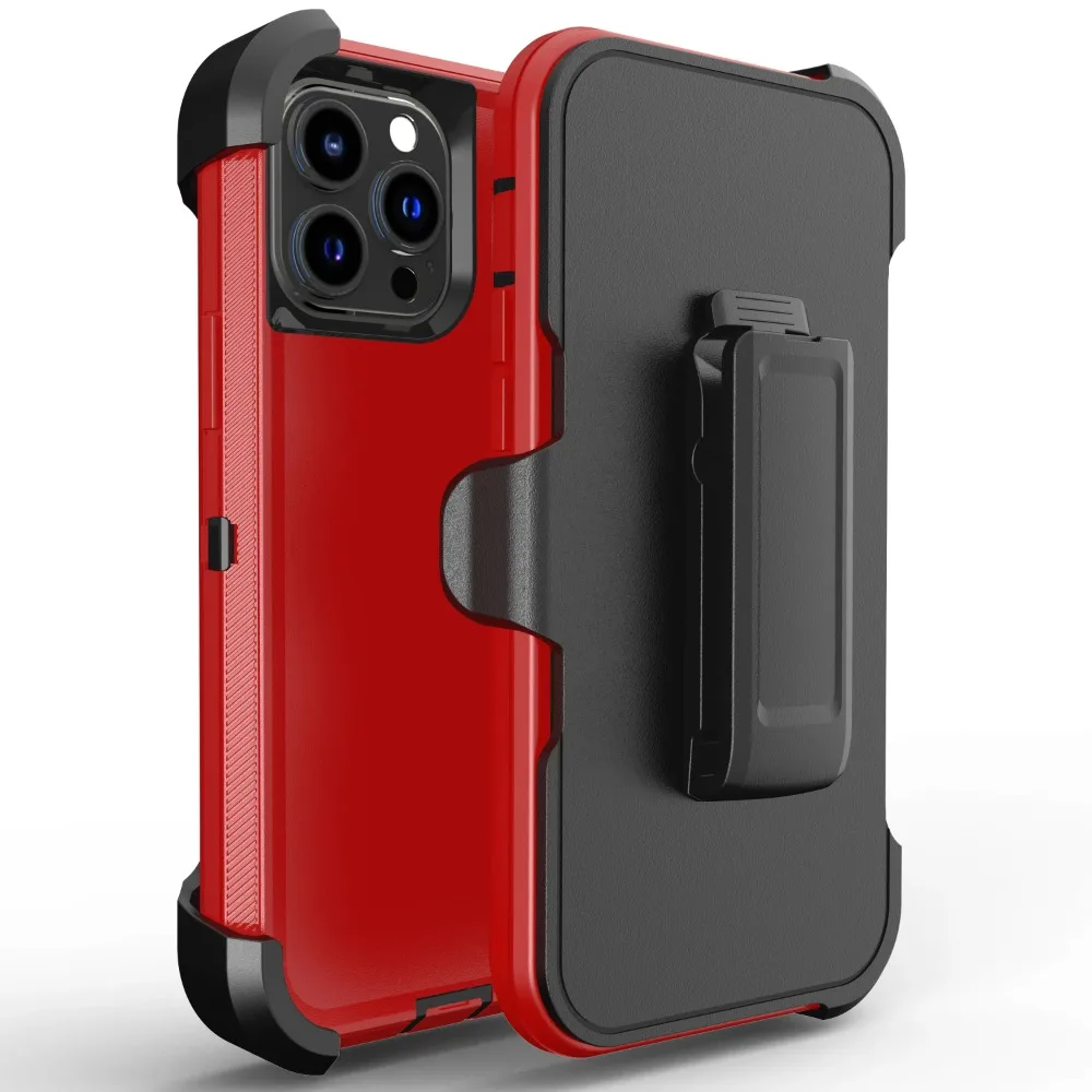 (rojo, Iphone 15 Pro) Funda Protectora Ott 3 En 1 Resistente, Blindada Y A Prueba De Golpes Con Clip Para Cinturón Para Iphone