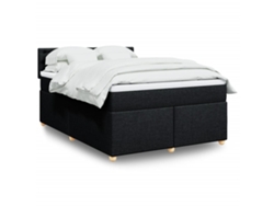 Cama Box Spring Con Colchón Tela Negro 140x200 Cm