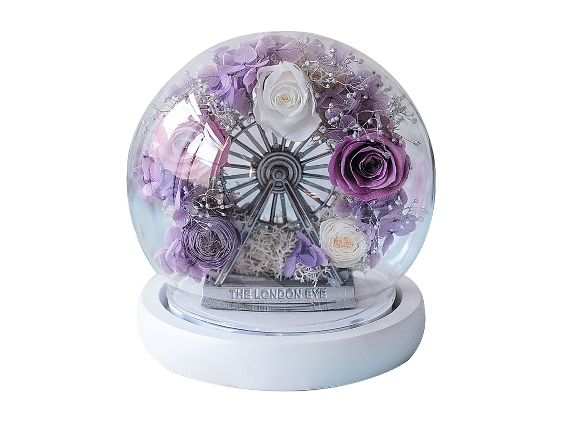 Decoración de flor eterna con rosa en cúpula de cristal en forma de noria con luz para regalos de cumpleaños y fiestas JEIIBRZUI