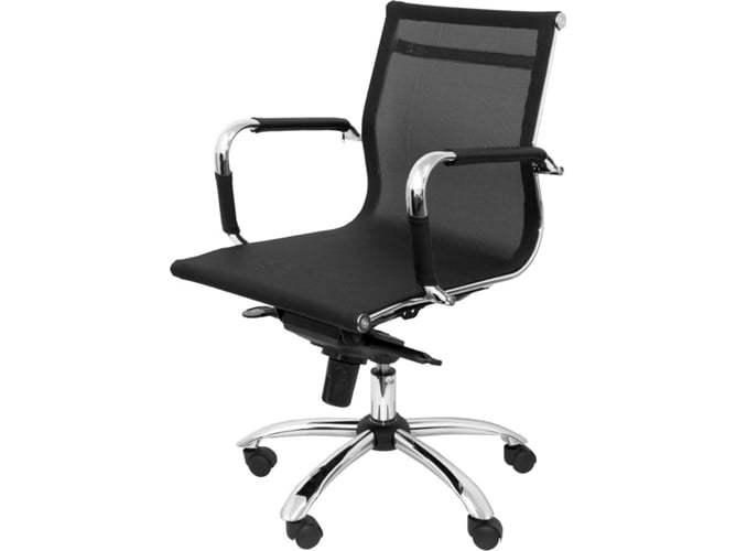 Silla de Escritorio Operativa PYC Barrax Negro con ruedas antiarañazos (Brazos Fijos - Malla)