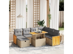 Conjunto de sofá de jardín con cojines, mimbre beige PE Dkd Home Decor
