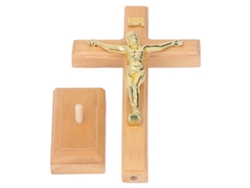 Cruz de Mesa Crucifixo em Faia com Base de Metal Estável para Decoração de Casa e Escritório