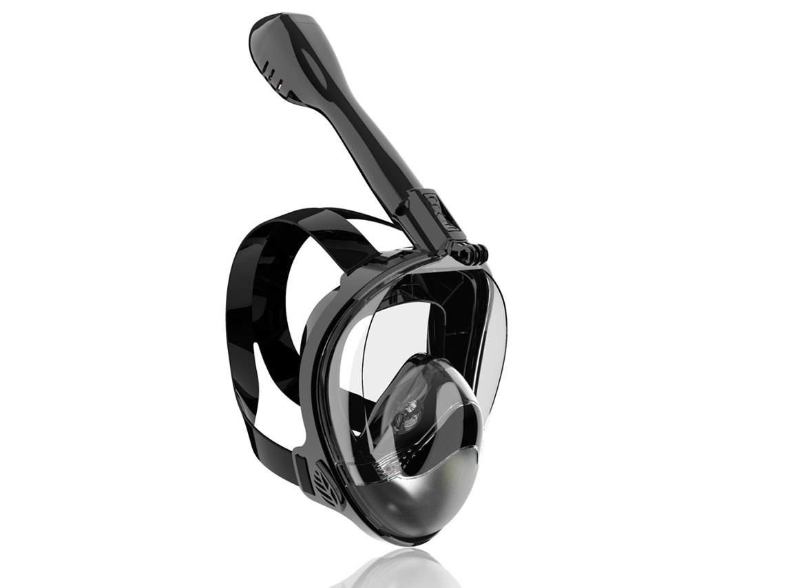Máscara de snorkel de cara completa con soporte para cámara para niños de 13 a 18 años (talla S/M, color negro y dorado)