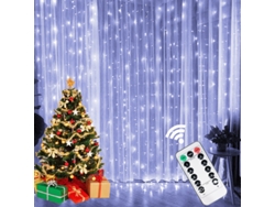 Cortina de luces LED (luz blanca, 4x3 m), con enchufe USB y mando a distancia, 8 modos de iluminación.