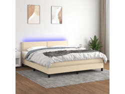 Cama Box Spring Colchón Y Luces Led Tela Crema 180x200 Cm