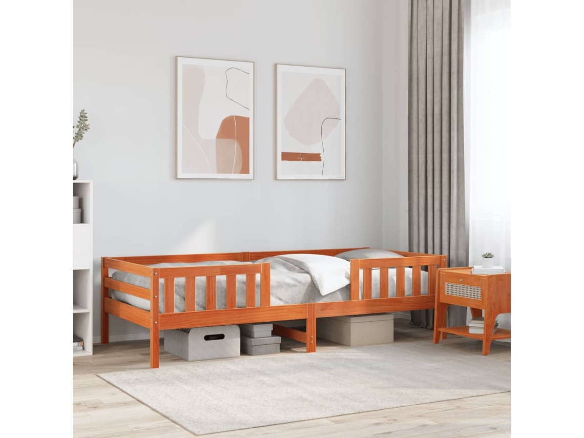 Estructura De Cama Sin Colchón Madera Maciza Marrón 75x190 Cm