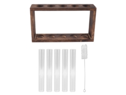 Terrario Para Plantas Con 5 Tubos De Ensayo De Vidrio Transparente Y Soporte De Madera Para Hierbas.