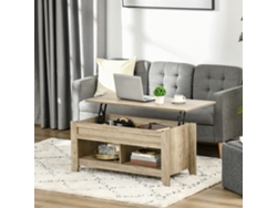 VPMKP - Homcom mesa baja con tablero elevable para salón, estantes y compartimento oculto, 105x50x49-62,5 cm, aspecto roble claro