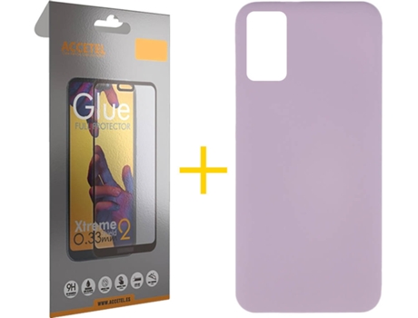 Funda y Protector de Vidrio Full Samsung Galaxy A41 ACCETEL Silicona Líquida Morado