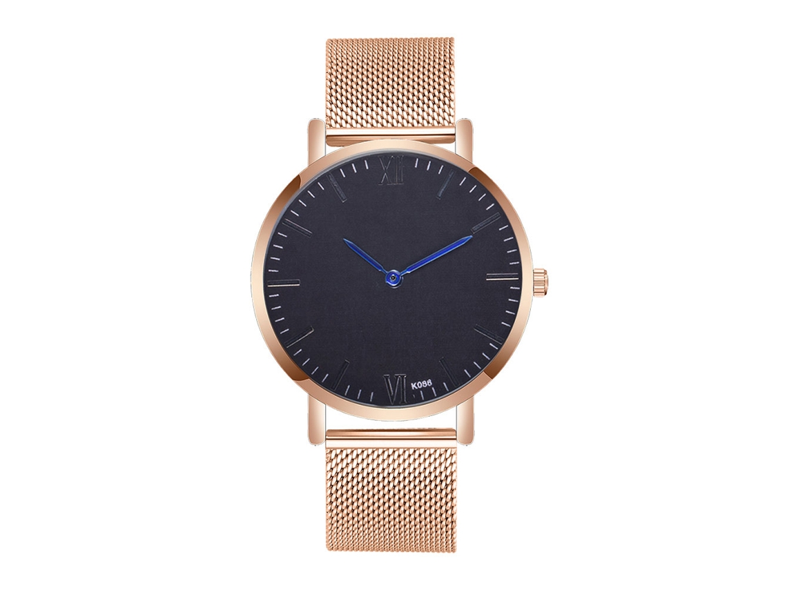 Reloj Zhoulianfa Para Hombre De Aleación Con Correa De Malla Y Movimiento De Cuarzo En Oro Rosa Con Manecillas Azules.
