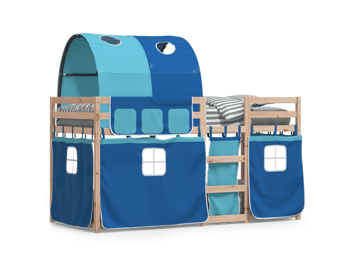 Litera con cortinas 90x200 cm madera maciza de pino azul Dkd Home Decor