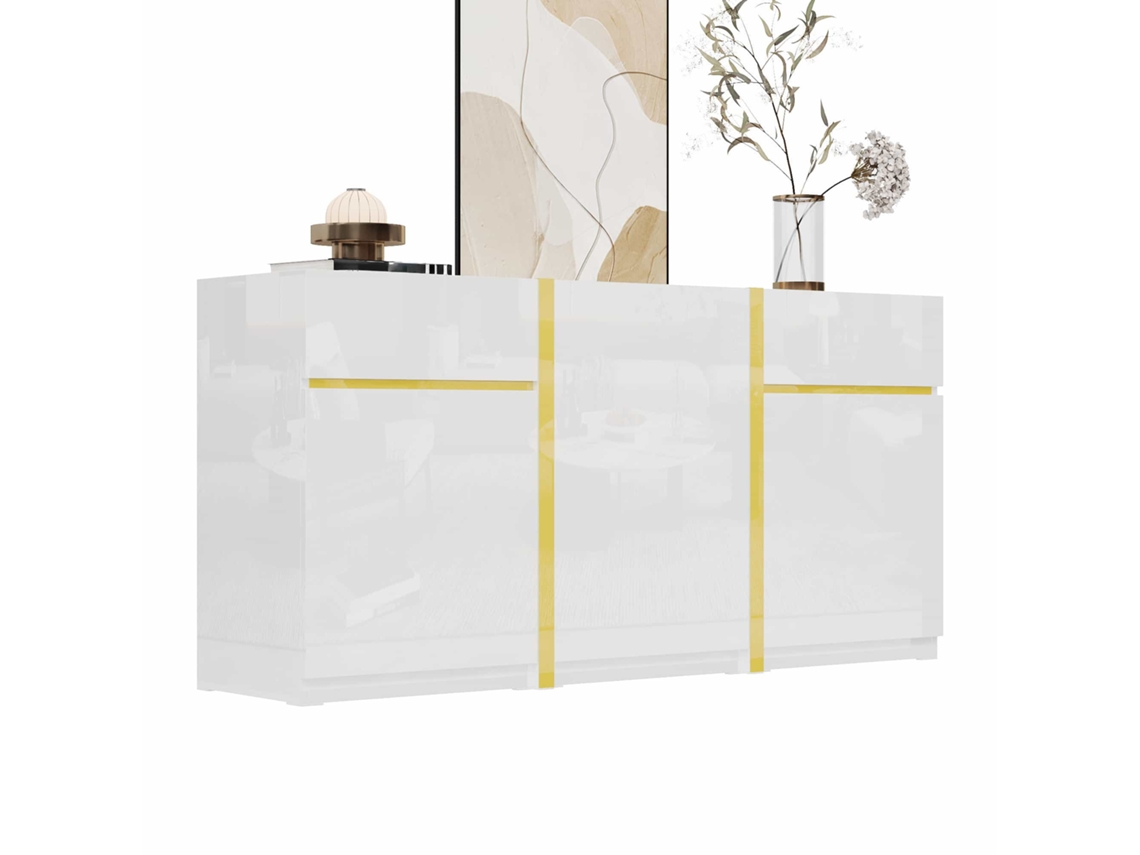 Aparador Lujoso 180 Cm - Acabado Brillante, Armario Moderno Con Tres Puertas Y Dos Cajones, Ideal Para Salón, Comedor Y Entrada - Blanco