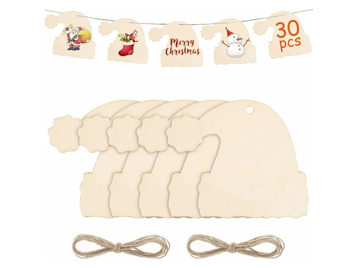 30 soportes de madera navideños, colgantes de bricolaje para decoraciones de árboles (sombreros de Papá Noel) RNEMITERY
