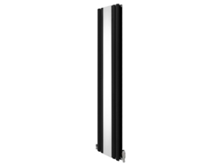 Radiador de panel ovalado vertical con espejo de 1800 x 380 mm en negro con válvulas termostáticas cromadas, acero al carbono Monstershop