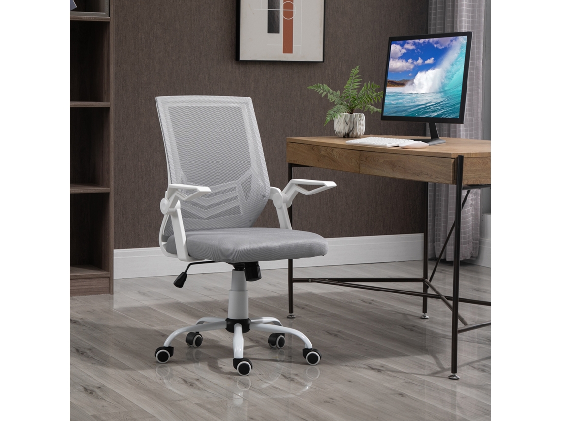 VPMKP - Silla de oficina ergonómica Vinsetto de malla, altura ajustable, reposabrazos abatibles, soporte lumbar transpirable, 62,5x55x94-104 cm, gris