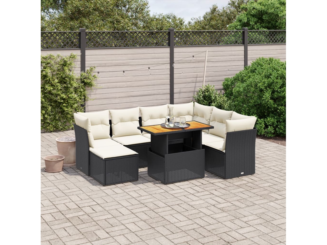 Conjunto de sofá de jardín de 8 piezas con cojines en mimbre sintético negro de DKD Home Decor